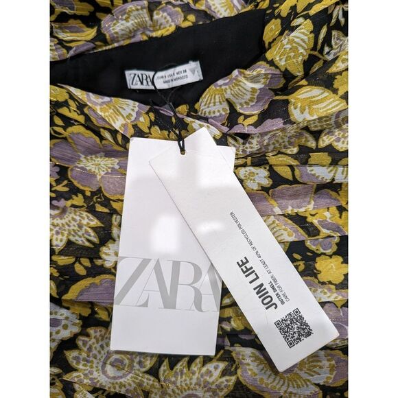 New! Zara One Shoulder Metallic Floral Ruched Mini Dress, S - Picture 9 of 9